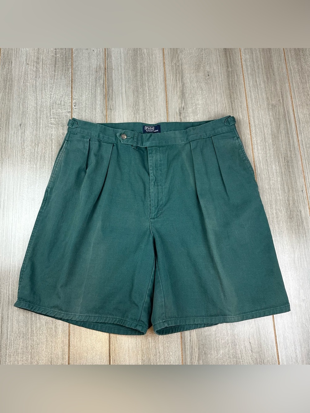 VTG 90s Y2K Polo Ralph Lauren Chino Shorts 36 (tag 40) Pleated Faded Green Crest